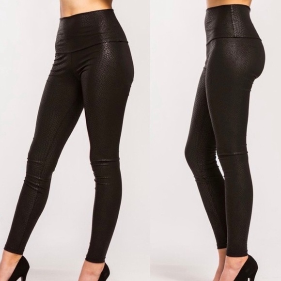 High Waist Faux Leather Snakeskin Leggings New - Picture 2 of 10